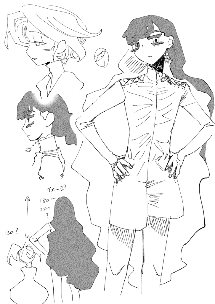キマとヒロセのらくがき。横顔と、身長の比較。